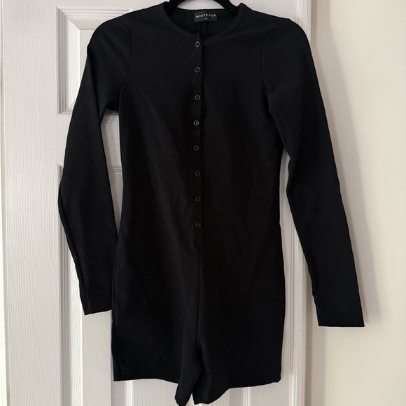 White Fox Black Long Sleeve Ribbed Playsuit - Picture 1 of 1